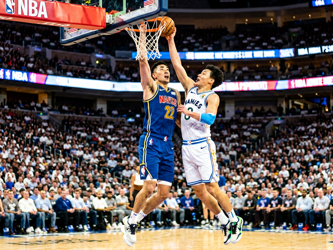NBA篮球比赛中球员突破上篮的激烈对抗画面
